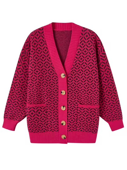 Bequeme Strickjacke Geometrisch Modern Knopfverschluss
