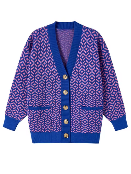 Bequeme Strickjacke Geometrisch Modern Knopfverschluss