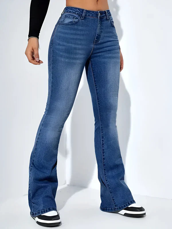 Hoch Taillierte Frauenjeans mit Flare Bein und Stretch