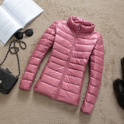 Leichte Daunenjacke Reißverschluss Taschen Damen