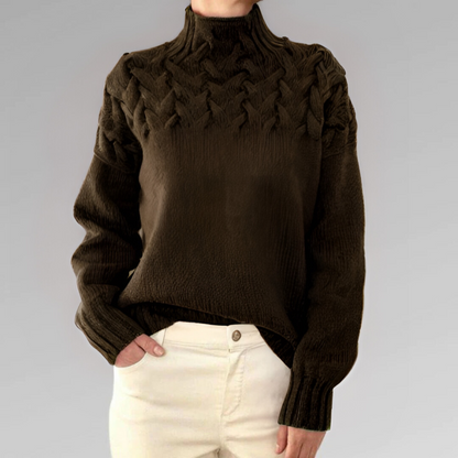 Damen Rollkragenpullover Zopf Muster