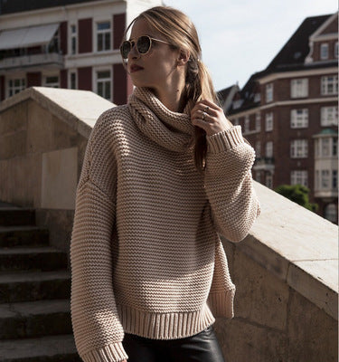 Weicher Damen Pullover Hochkragen Strick Optik - IdealeKleiden