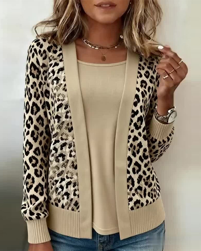Stylische Kleidung | Faux Zweiteiler Effekt Leopardenmuster