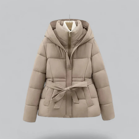 Stylische Daunenjacke Damen Gürtel Kapuze