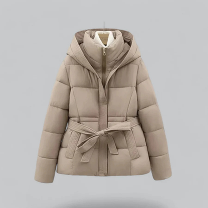 Stylische Daunenjacke Damen Gürtel Kapuze