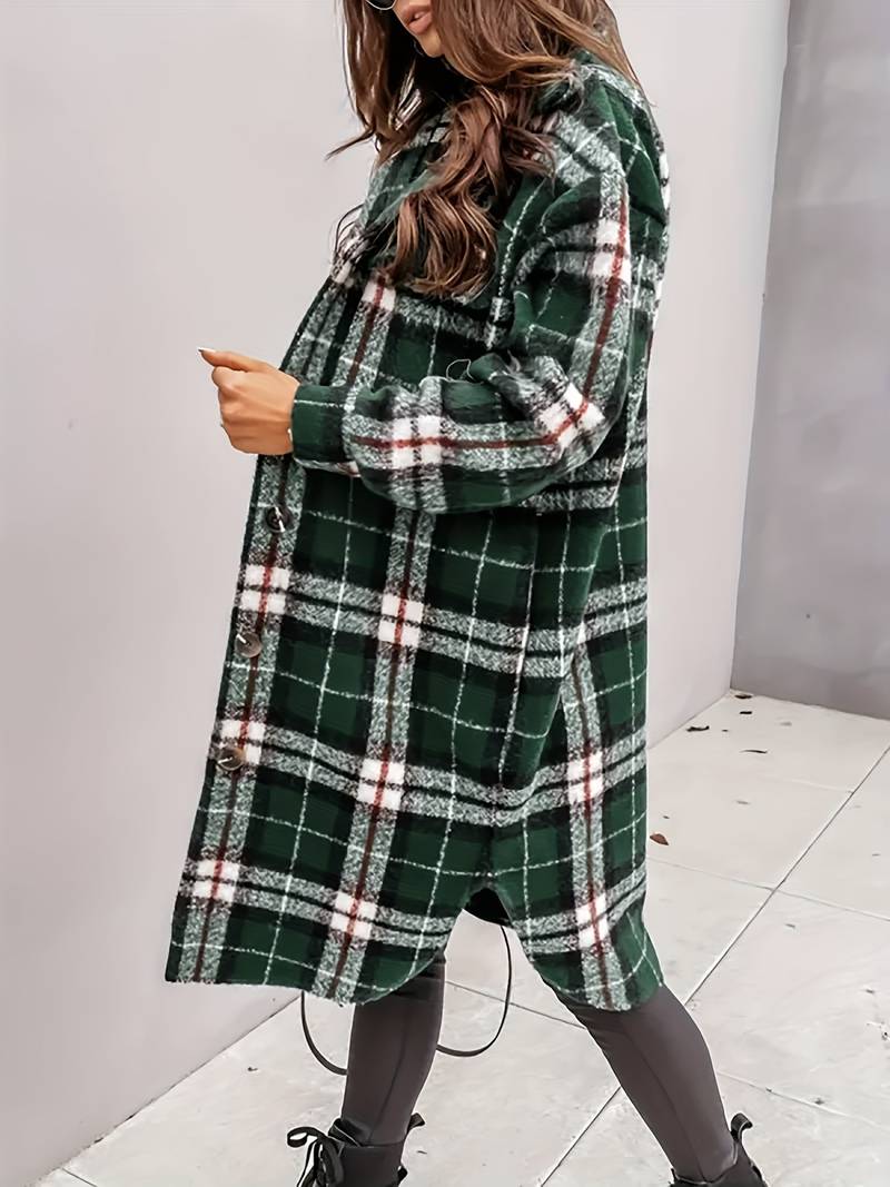 Damen Wolljacke Karomuster Warm Elegant Knöpfe - IdealeKleiden