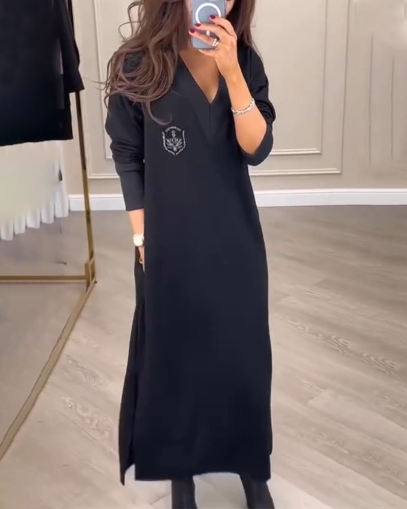 Elegant Kleid Mit V-Ausschnitt Seiten Schlitz