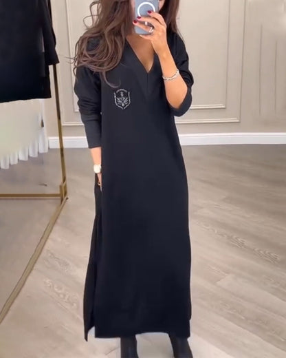 Elegant Kleid Mit V-Ausschnitt Seiten Schlitz