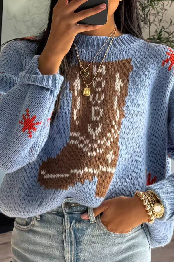 Weihnachtsstrickpullover Rundhals Warm
