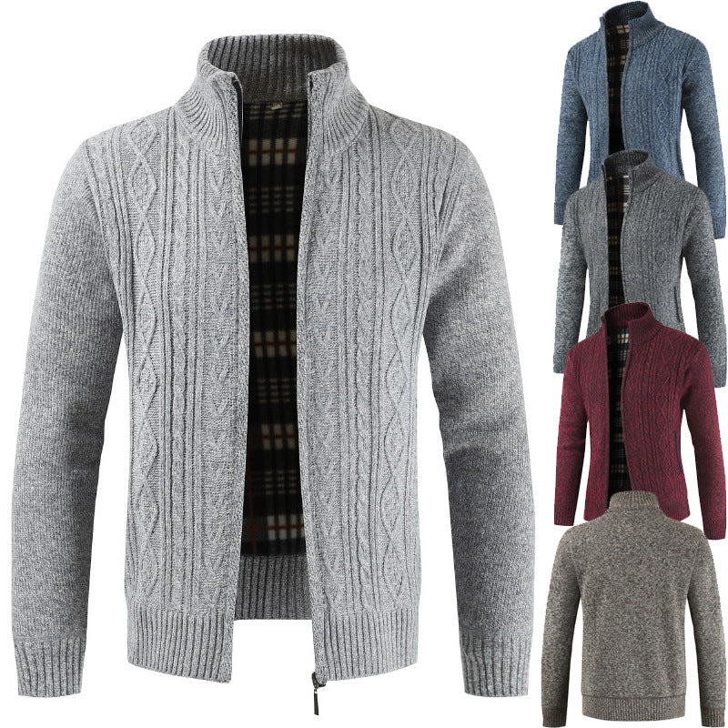 Herren Strickjacke Modern Reißverschluss Stehkragen - IdealeKleiden