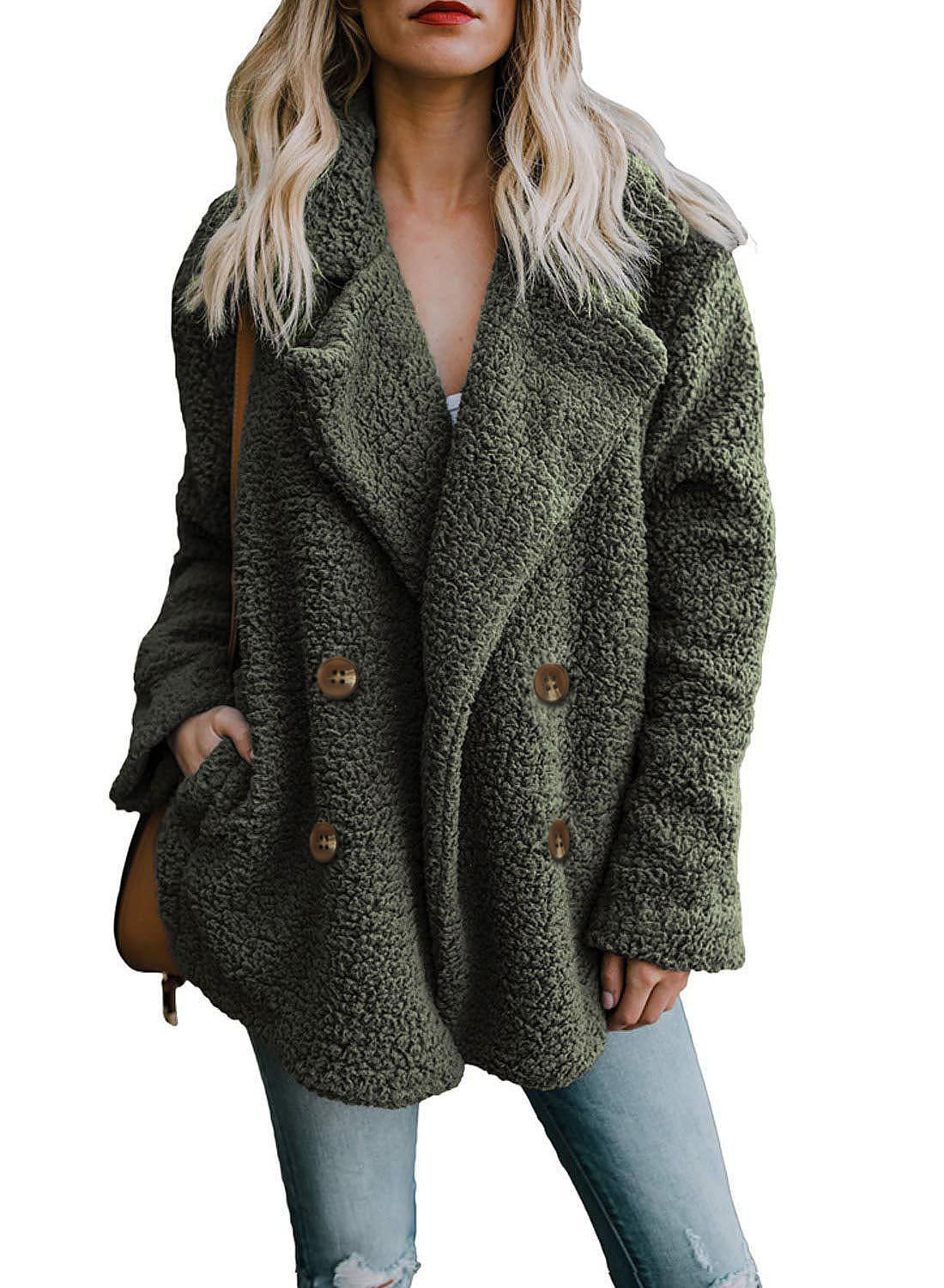 Damen Boucle-Jacke Weich Doppelknopf Elegant - IdealeKleiden