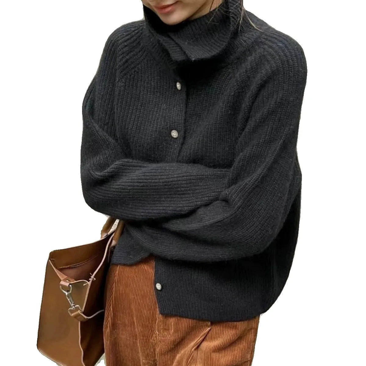Gemütlicher Strickpullover mit Knöpfen Weich