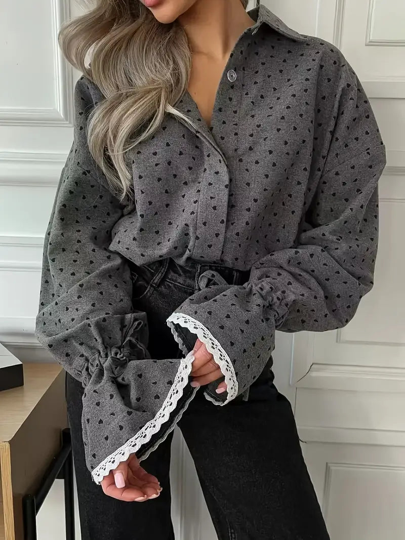 Elegante Bluse mit Herz-Muster