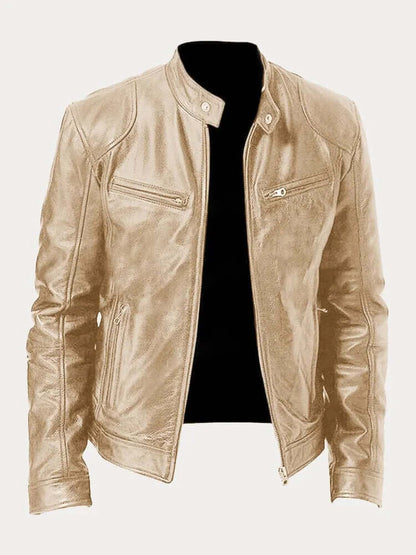Herren Lederjacke Elegant Schwarz