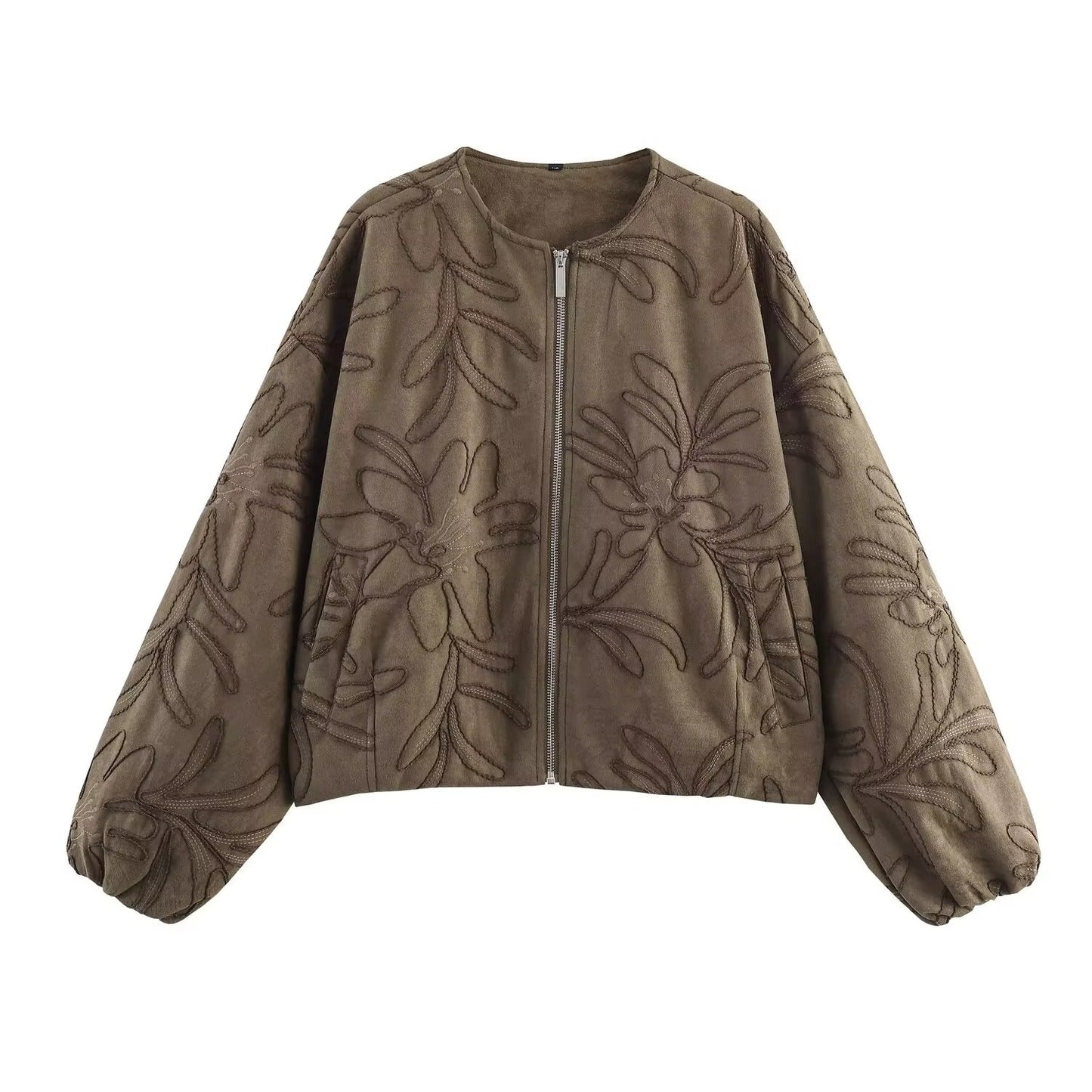 Stylische Bomberjacke Wildlederoptik mit Stickerei
