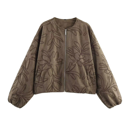 Stylische Bomberjacke Wildlederoptik mit Stickerei