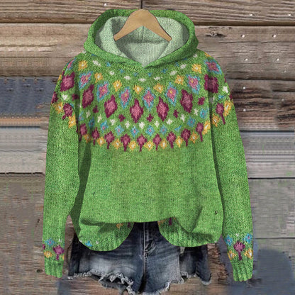 Damen Strickhoodie Winter Muster Soft