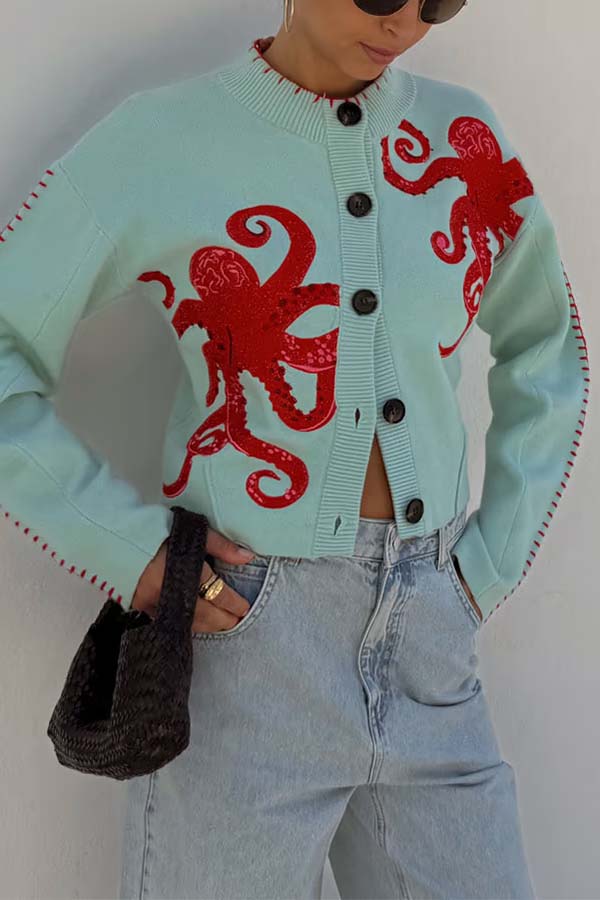 Maritime Strandcardigan Oktopus Motiv