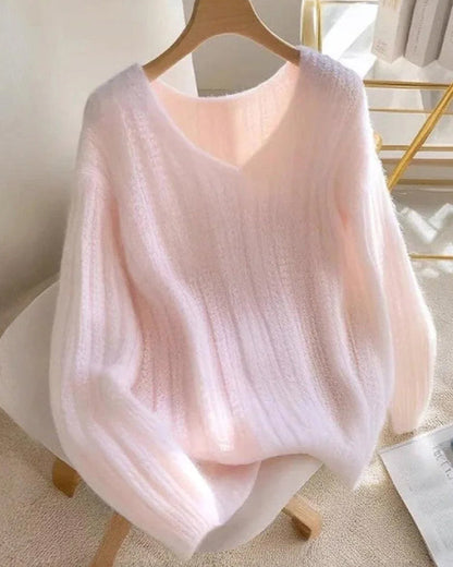 Uni Pullover V-Ausschnitt Damen