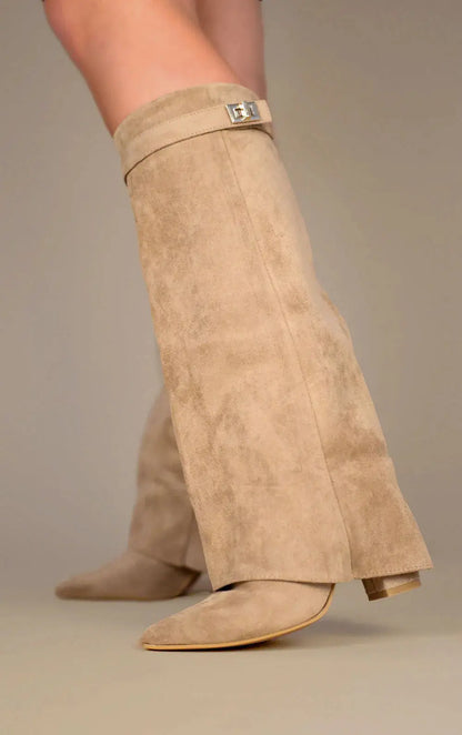 Damen Stiefel Beige Wildleder Chic