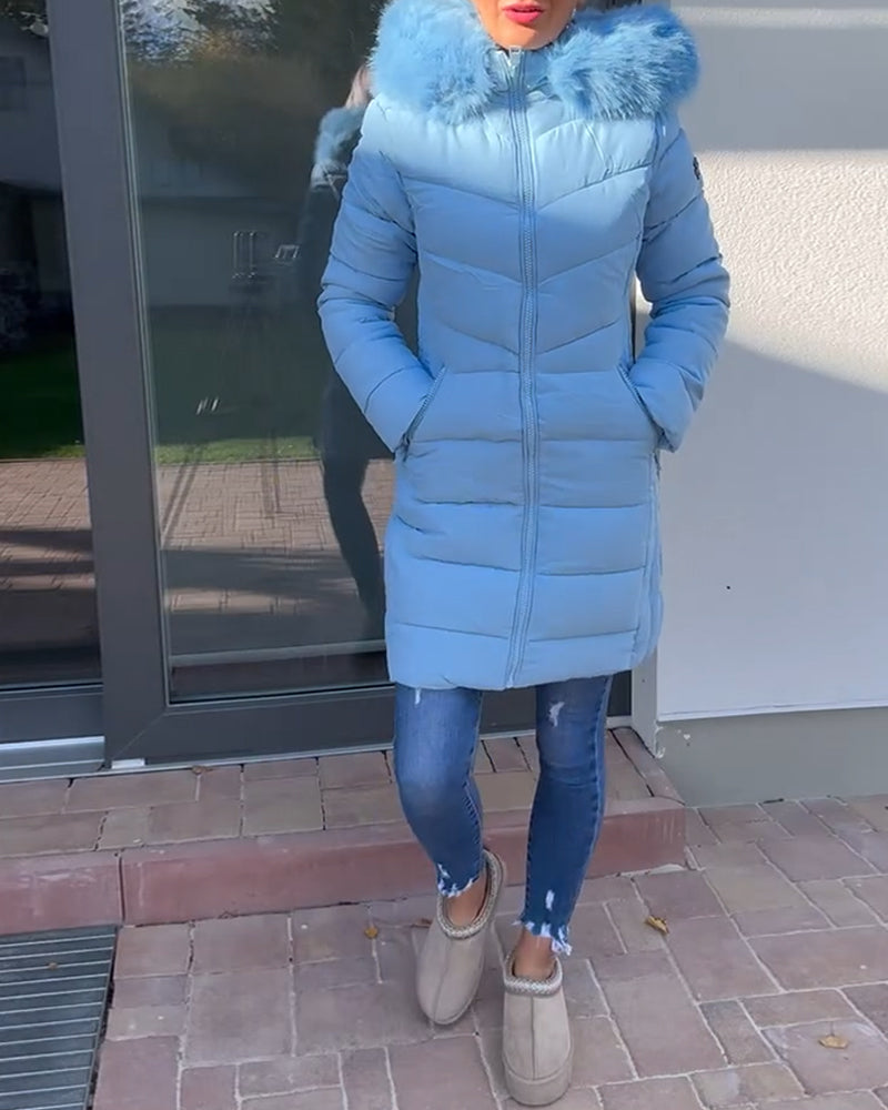 Einfache Wattierte Winterjacke Mit Reißverschluss Und Taschen