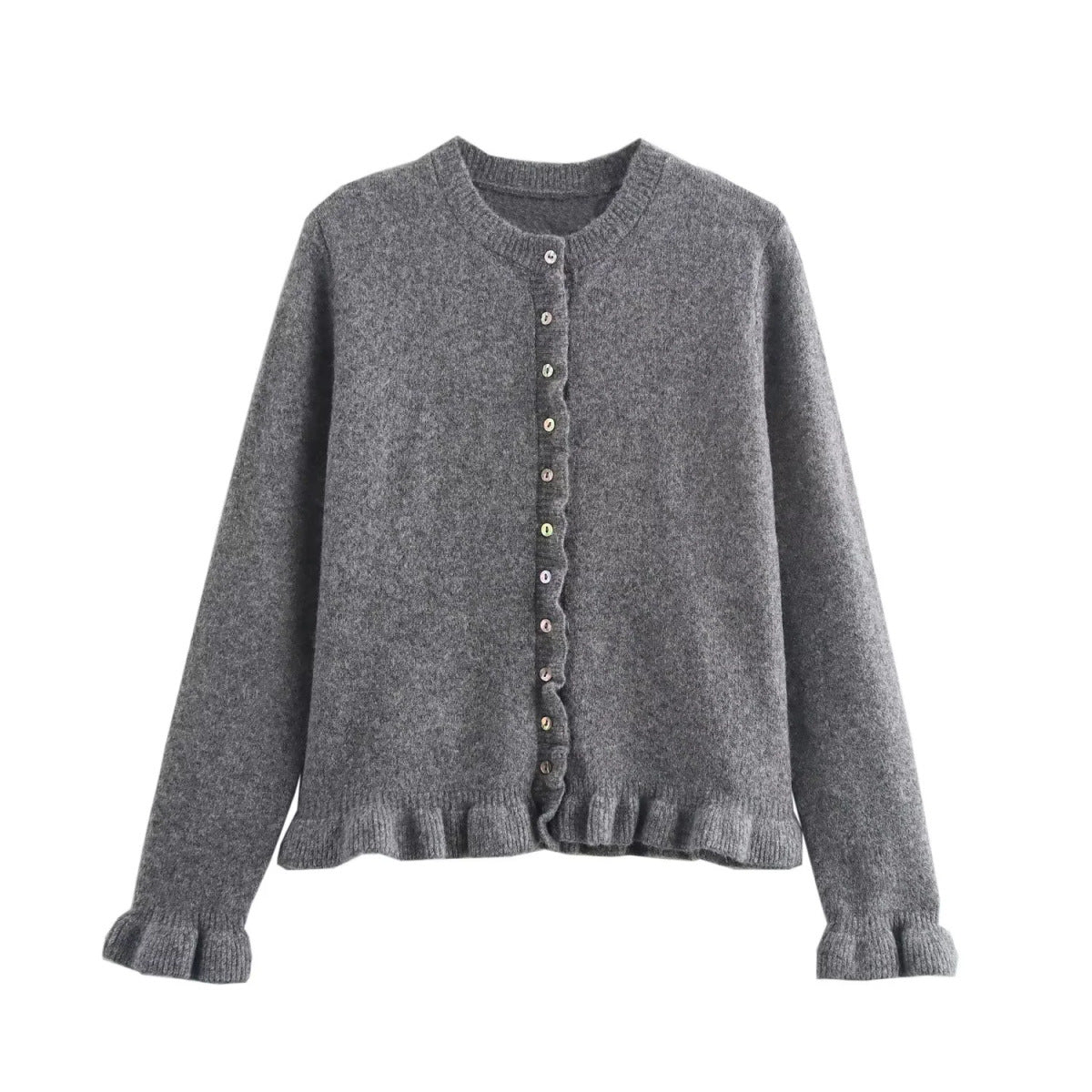 Stylischer Cardigan Damen Rüschen Knopfdesign