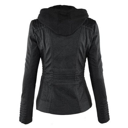 Damen Slim Fit Lederjacke Zip-Up Kapuze - IdealeKleiden