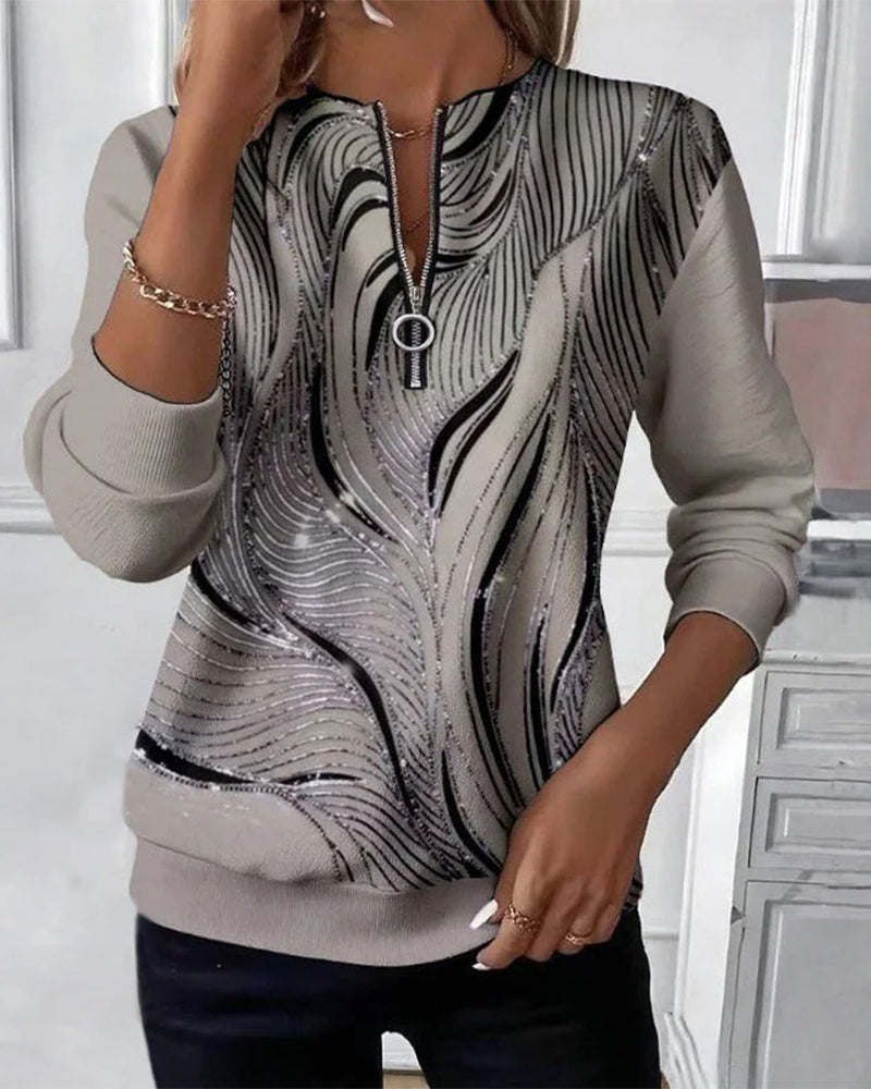 ModeKleid Lässig Bedruckt Reißverschluss