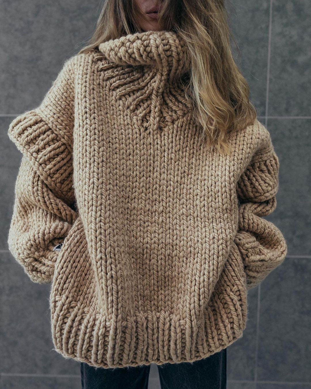 Weite Strickpullover Damen Rollkragen Oversize