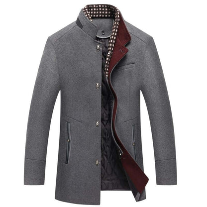 Herren Wollmantel Slim Fit Winter Schwarz