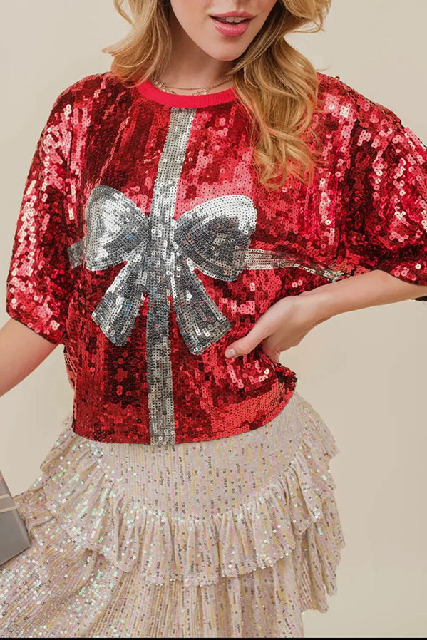 Weihnachtspullover Glitzer Pailletten Design - IdealeKleiden