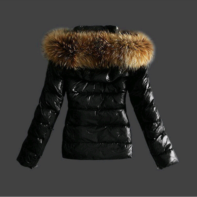 Elegante Damen Winterjacke mit Pelz Kragen Schwarz - IdealeKleiden