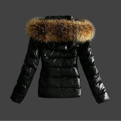 Elegante Damen Winterjacke mit Pelz Kragen Schwarz - IdealeKleiden