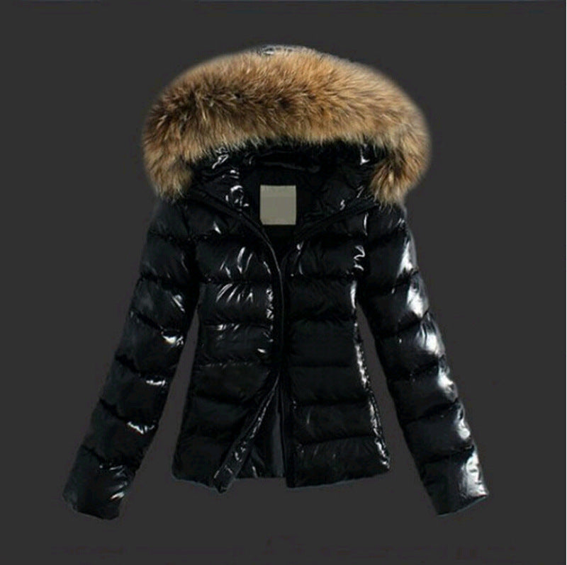 Elegante Damen Winterjacke mit Pelz Kragen Schwarz