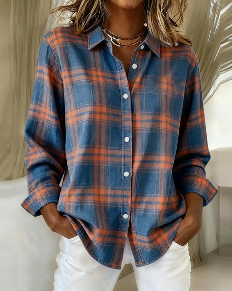 Elegante Bluse Karomuster Rundhals