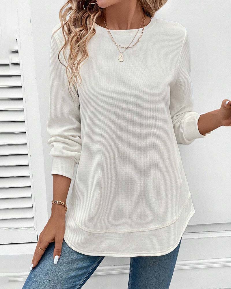 Elegante Damenbluse Rundhals Langarm Schwarz