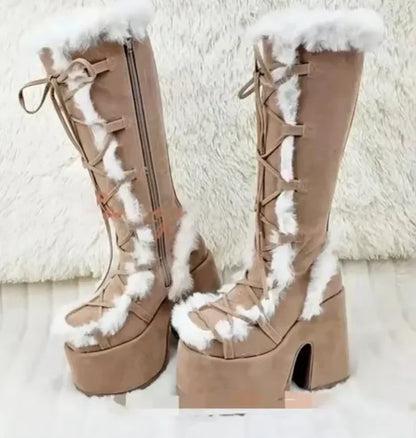 Warme Fellstiefel mit dicken Sohlen