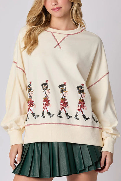 Weihnachtssweatshirt Langarm Pailletten Rot