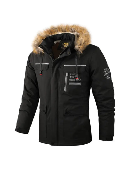 Herren Winterjacke Wasserdicht Gefüttert Fellkapuze