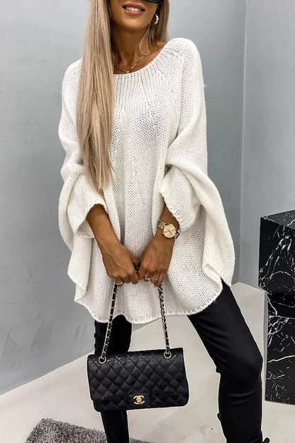 Modische Poncho Bluse mit Rippenstrick