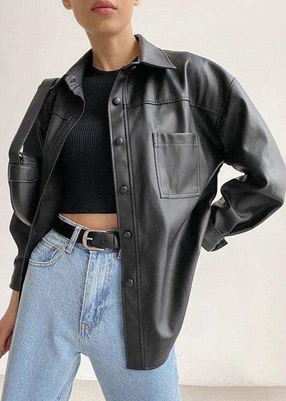 Stylische Lederjacke Buttonschnürung