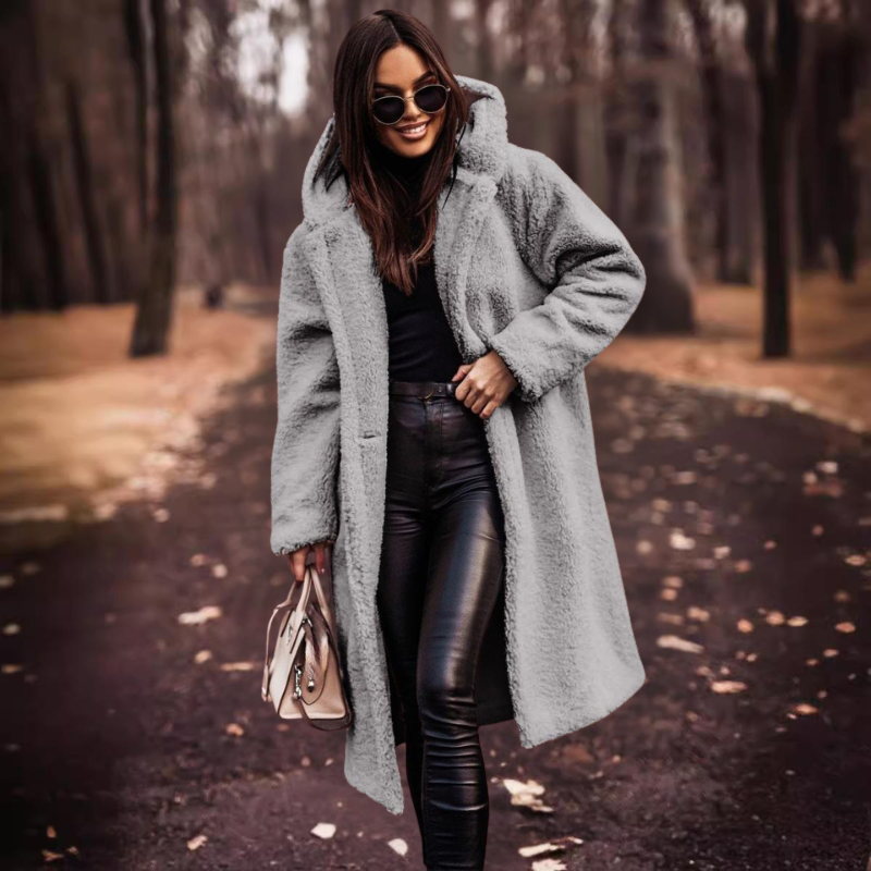 Damen Wintermantel Lang Teddyjacke Kapuze