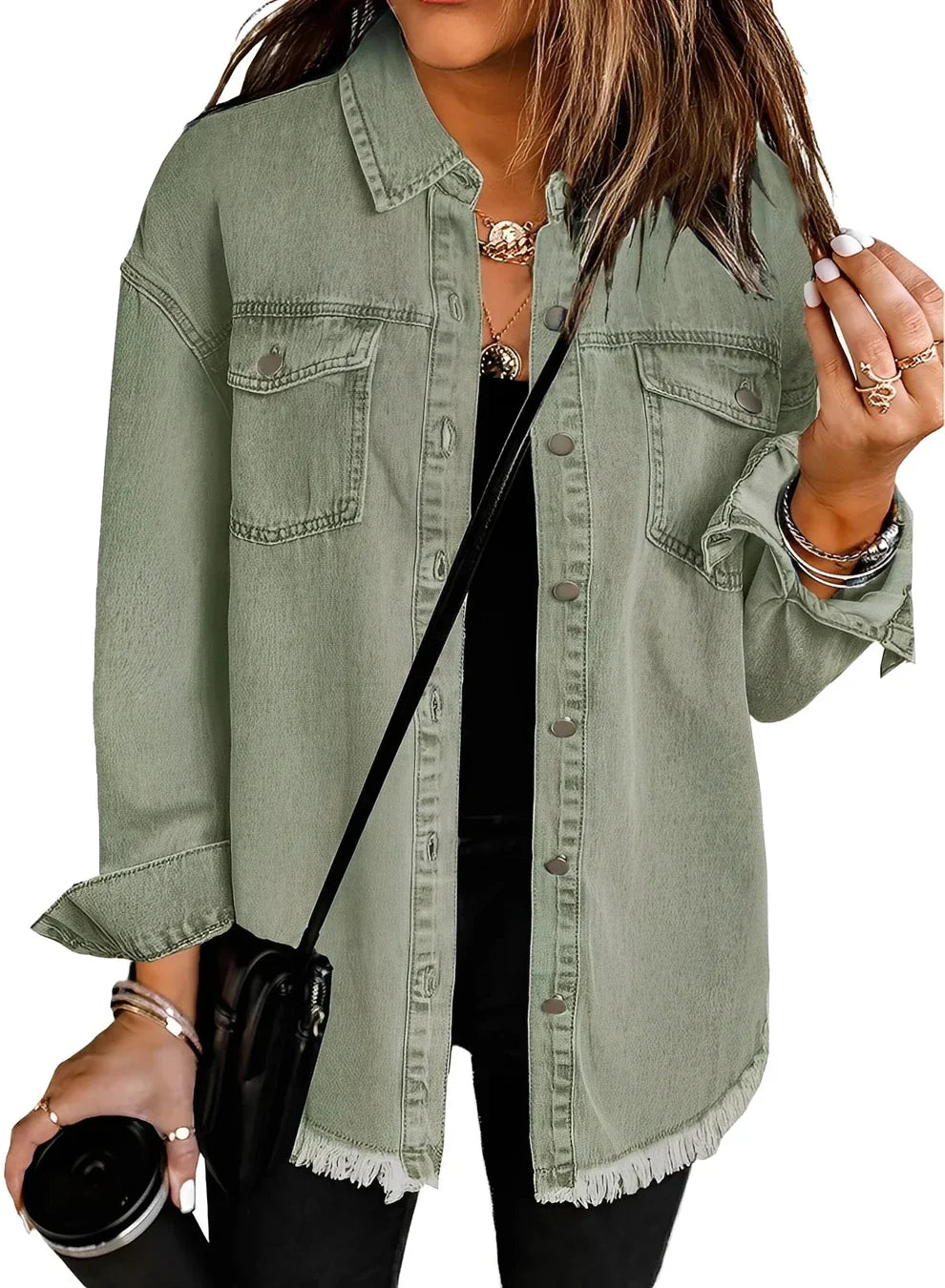 Damen Jeansjacke Used Look Vintage Stil