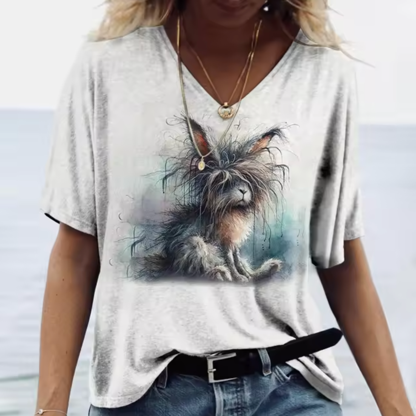 Weiße T-Shirts mit Niedlich Hasen Design