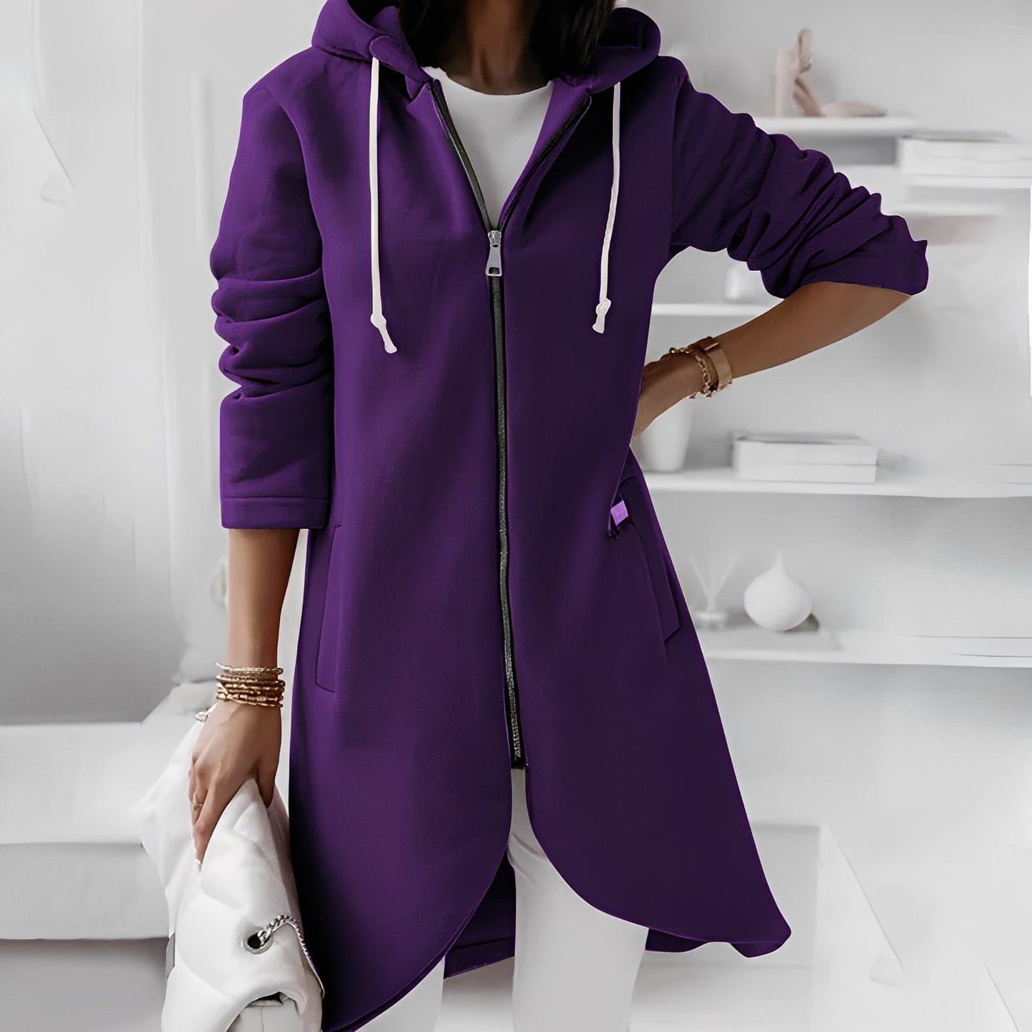 Lange Damen-Kapuzenjacke Bequem & Stylish