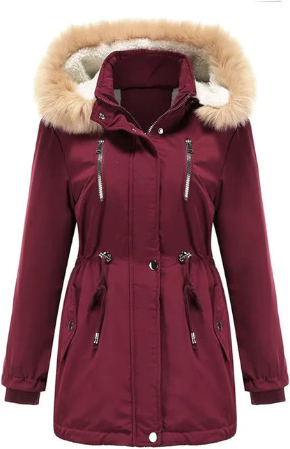 Lovi - Damenmantel Lang Kunstpelz Kapuze Fleece