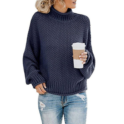 Strickpullover Hoher Kragen Grobstrick Bequem Warm
