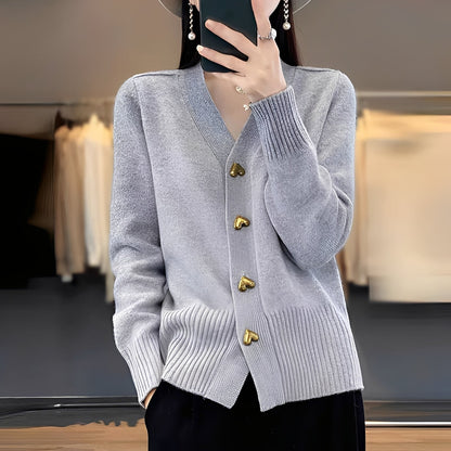 Frauen Strickjacke Herzknöpfe Elegант