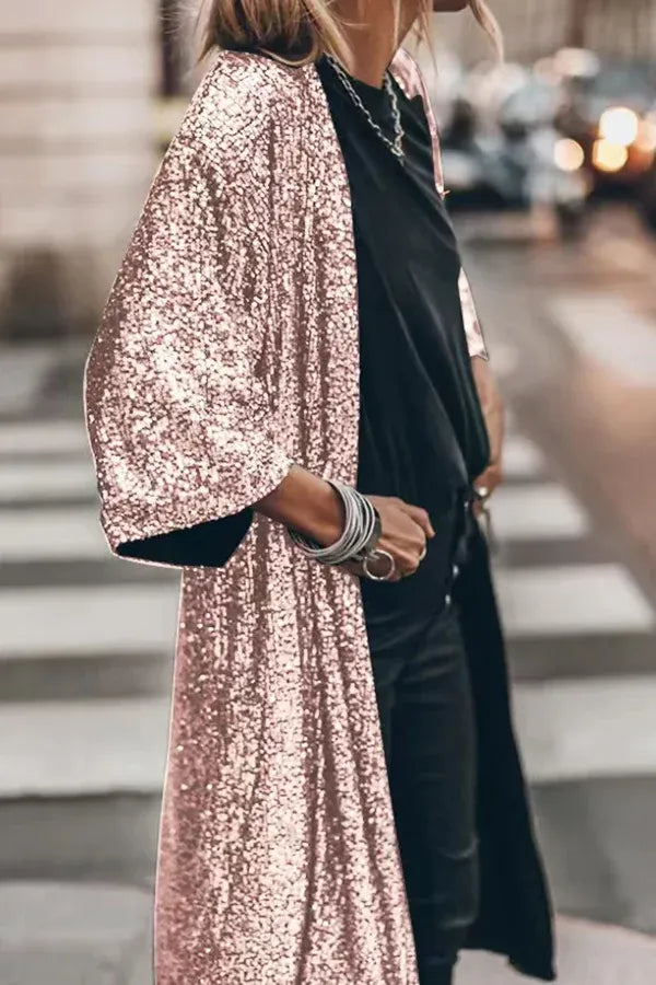 Glamour Kimono Pailletten Abendkleid