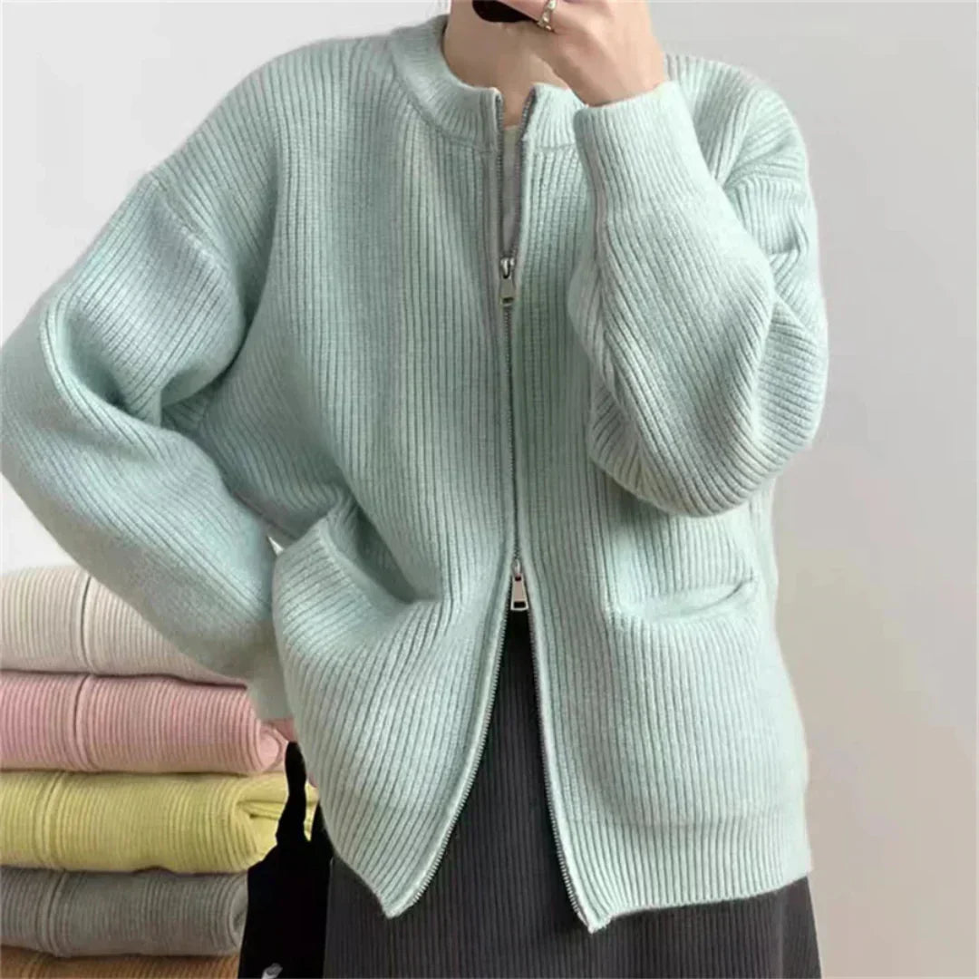Große Strickjacke Oversized mit Reißverschluss und Taschen